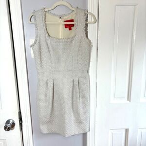 Zac Posen Z Spoke Tweed Sheath Dress Sz 4 White Silver Metallic Thread Lined